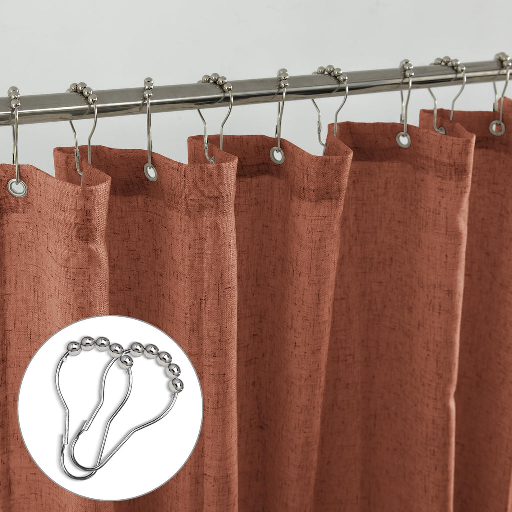 Boho Shower Curtain, Terracotta Rust Colored Linen Fabric Cloth Waterproof Western Bohemian Fall Shower Curtain Set