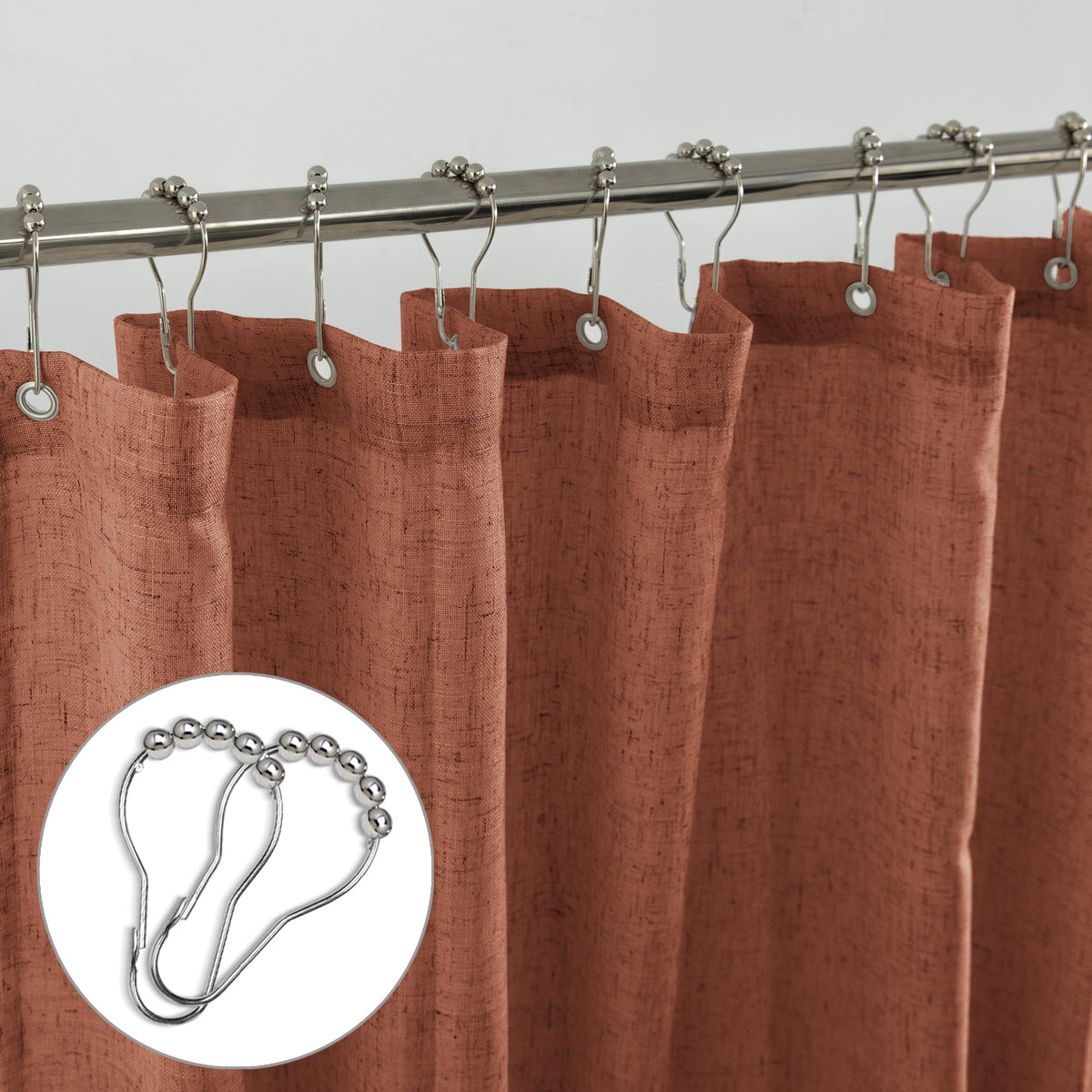 Boho Shower Curtain, Terracotta Rust Colored Linen Fabric Cloth Waterproof Western Bohemian Fall Shower Curtain Set