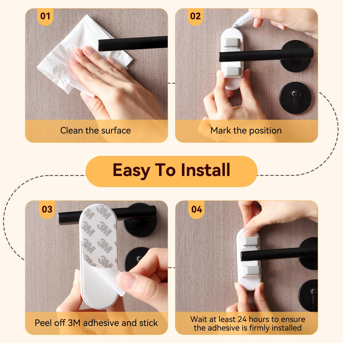 4 Pack Snap-On Door Handle Lever Locks, Child Safety Door Handle Stopper for Baby, Autism Kids-Dual Lock System, No