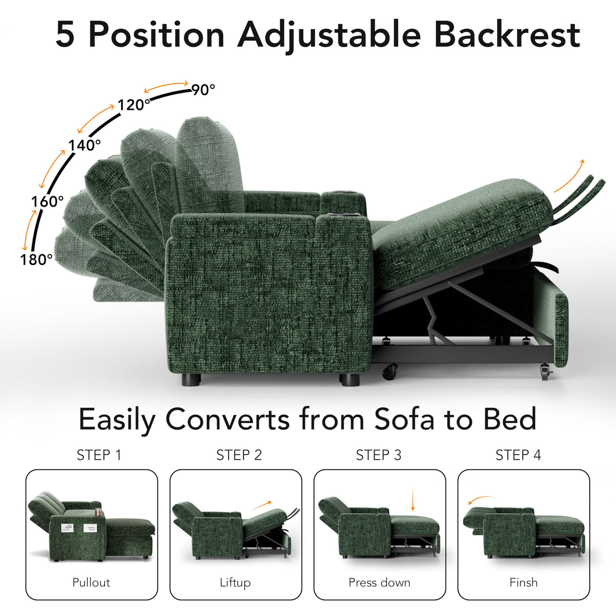82" L-Shaped Sleeper Sofa with Pull Out Bed, Sectional Couch with Reclining Backrest, Reversible Storage Chaise