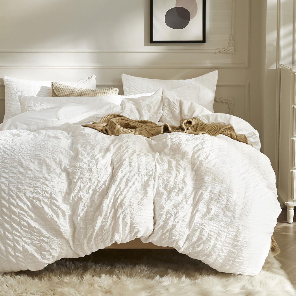 White Seersucker Duvet Cover Set