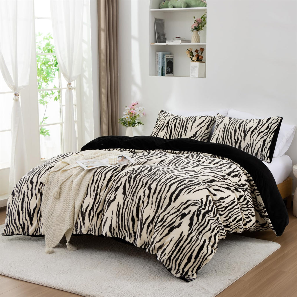 Zebra Flannel Fluffy Duvet Cover Set Soft Faux Fur Fuzzy Plush