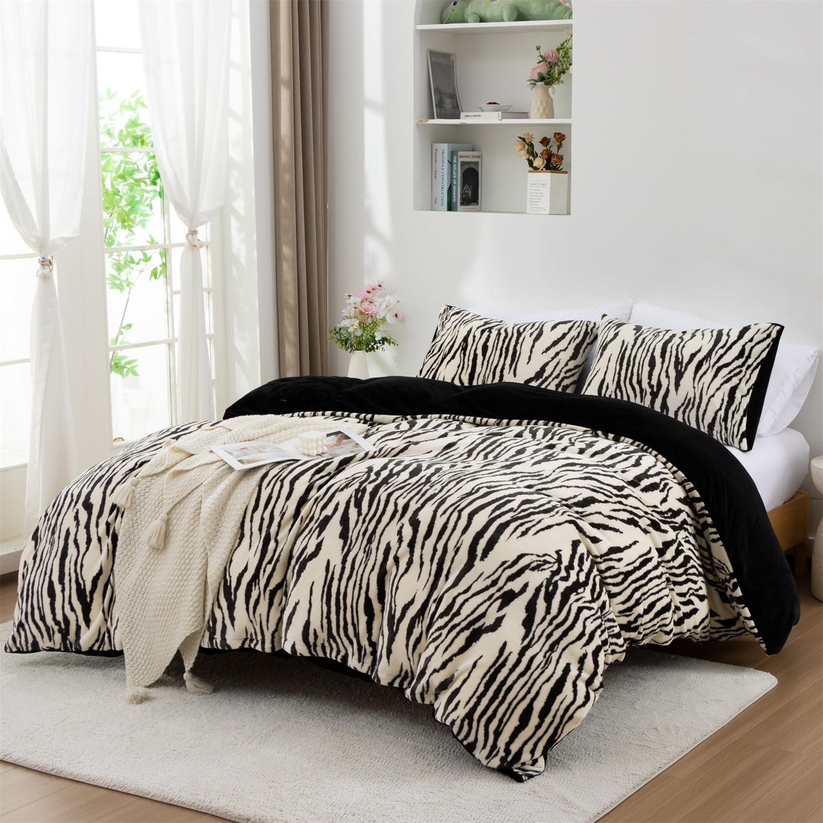Zebra Flannel Fluffy Duvet Cover Set Soft Faux Fur Fuzzy Plush