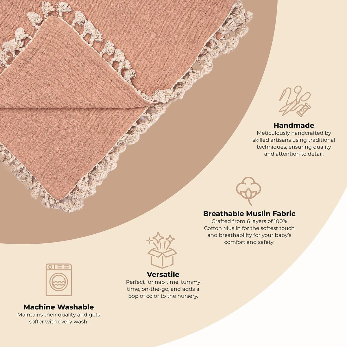 Layer Quilt Muslin Swaddle Blanket, Soft Cotton Lightweight Nursery and Stroller Blanket for Baby Boys & Girls