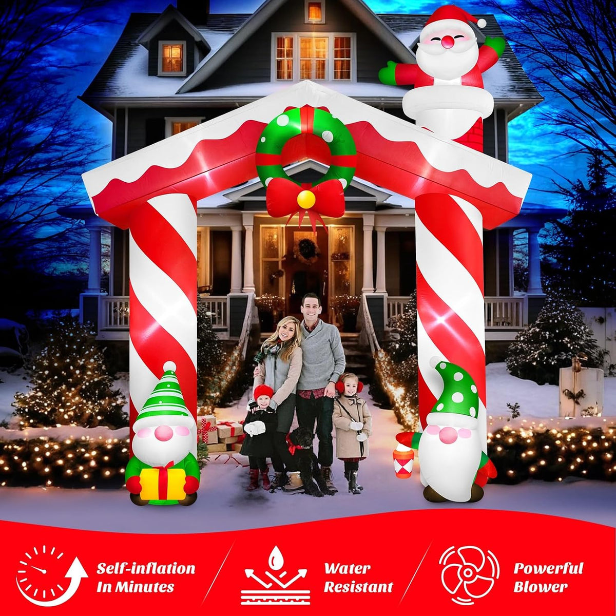 10FT Christmas Inflatable Gnomes and Santa Arch Outdoor Decoration