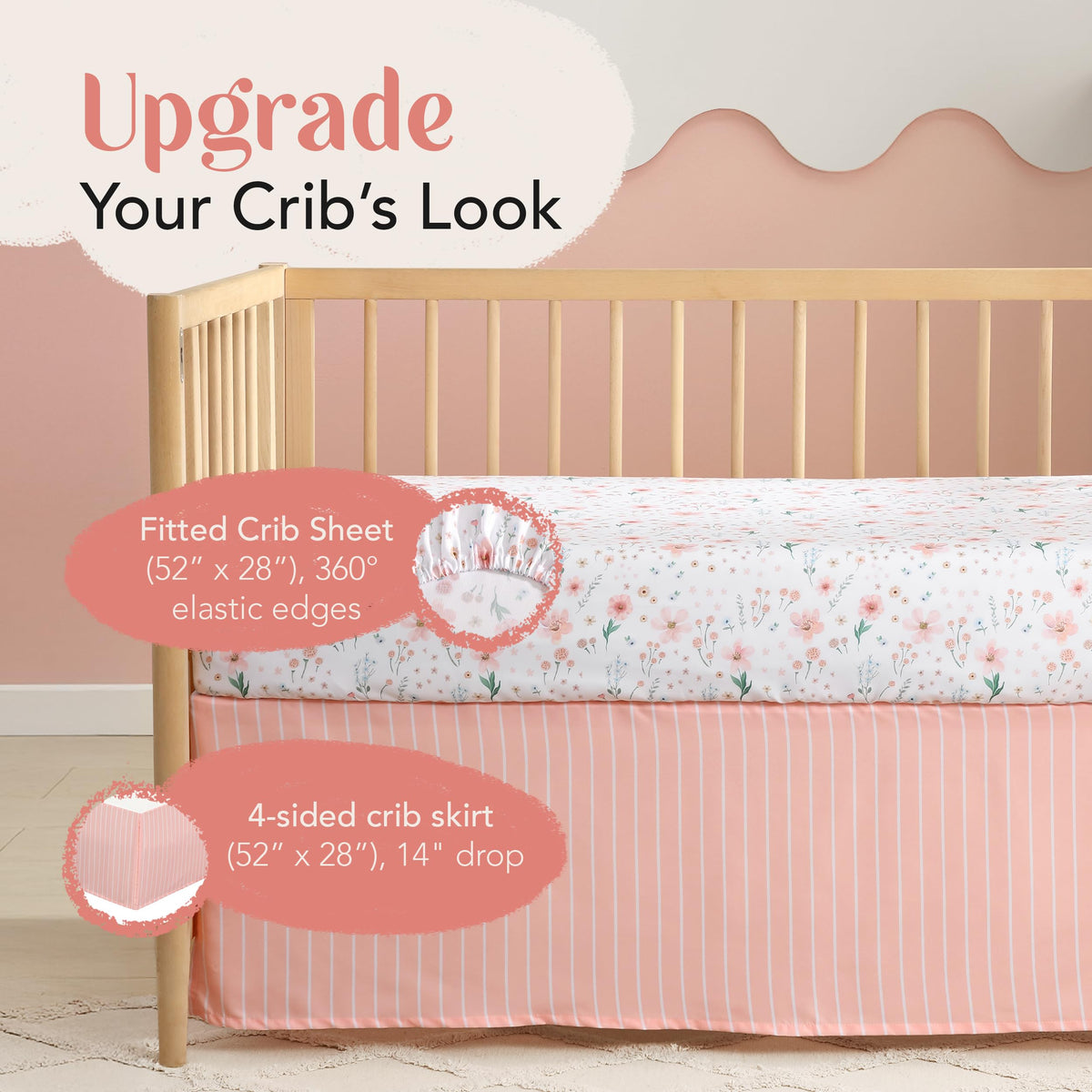 The Hōmistry 3-Piece Baby Crib Sheets Bedding Set for Boys & Girls - Reversible Quilt, Fitted Sheet, Crib Skirt