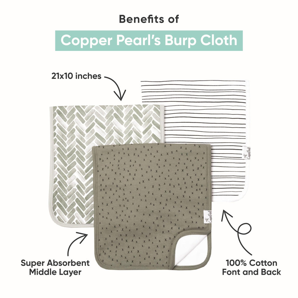 Premium Baby Burp Cloths - 3-Pack Large Cotton Burp Cloths, Extra Soft Spit Up Rags with 3 Absorbent Layers, Perfect