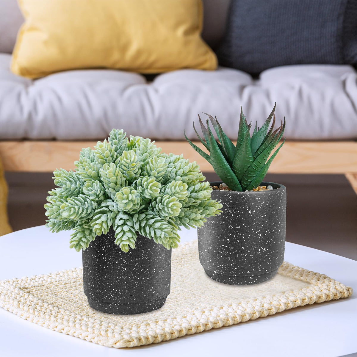 3-Pack Artificial Potted Succulent Plants - Aloe, Hops, String of Pearls - Realistic Faux Plants in Black Cement Pots