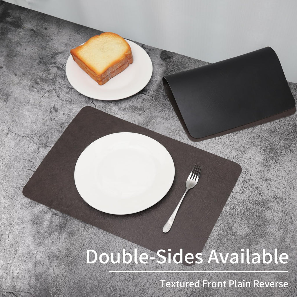 Cowhide Pattern Faux Leather Placemats Set of 6,Heat Resistant Non-Slip Waterproof Wipeable Washable Kitchen Dining