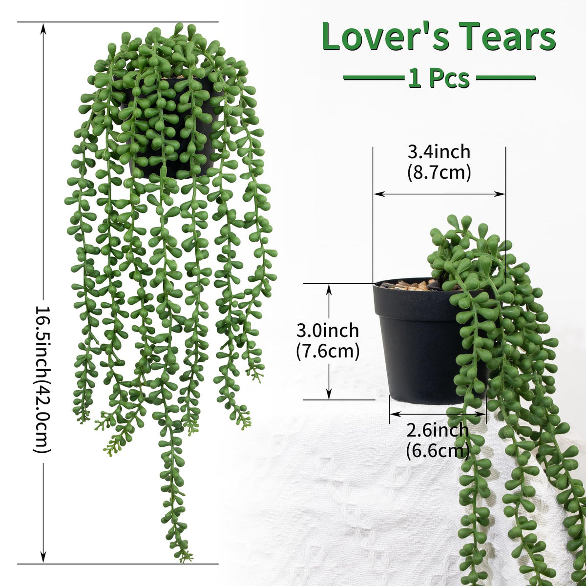 2 Pack Lifelike Artificial String of Pearls Plant - Faux Hanging Succulent with Black Pot, Realistic Trailing Fake