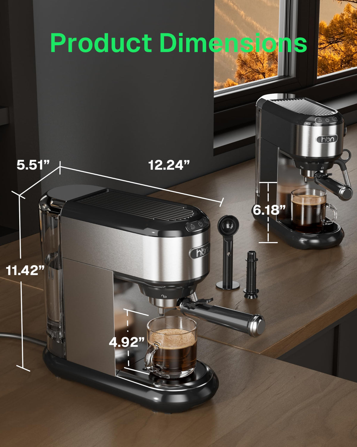 20 Bar Espresso Machine with Milk Frother, Compact Espresso Maker for Ground Coffee, Stainless Steel Coffee Machine