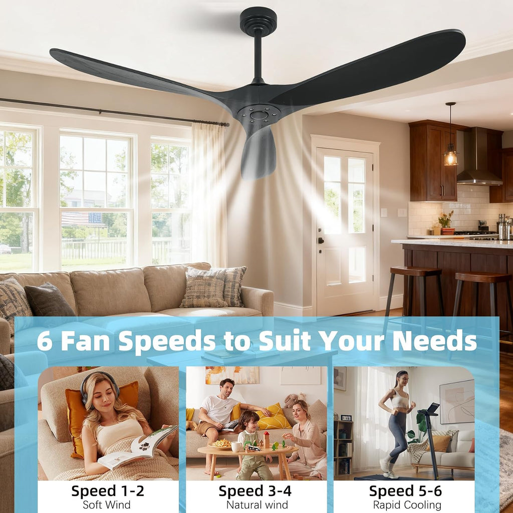 60" Wood Outdoor Smart Ceiling Fan with Remote, No Light