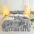 Gray Faux Fur Comforter Set 3 Pieces - 1 Shaggy Comforter 104x90 and 2 Pillowcases, Ultra Soft and Easy Care
