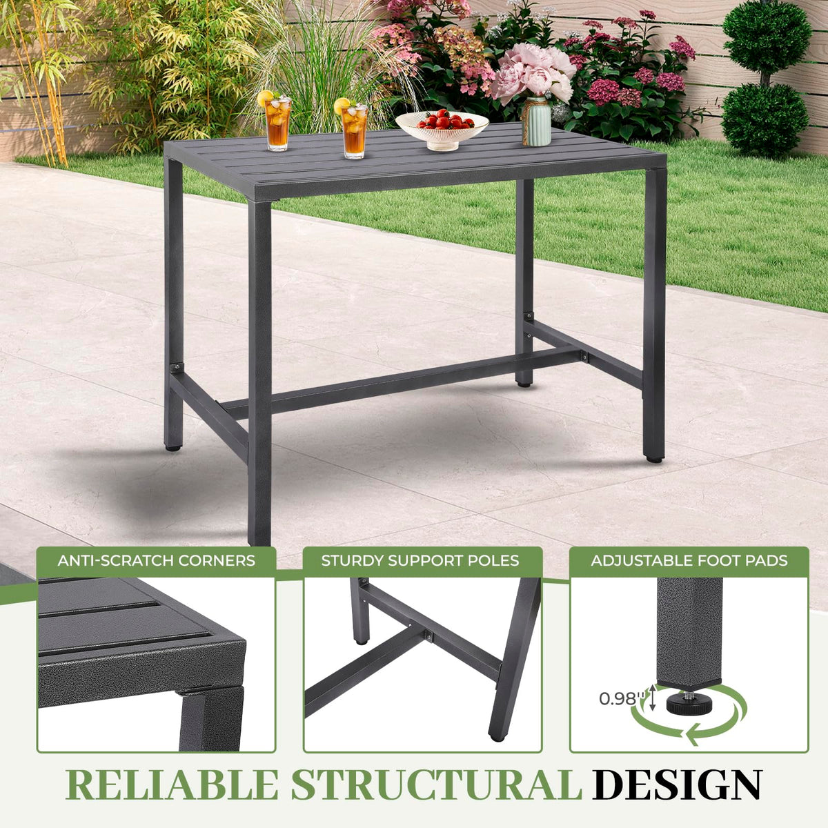 Outdoor Patio Counter Height Bar Table, 47" Rectangle, Garden, Yard, Balcony, Poolside
