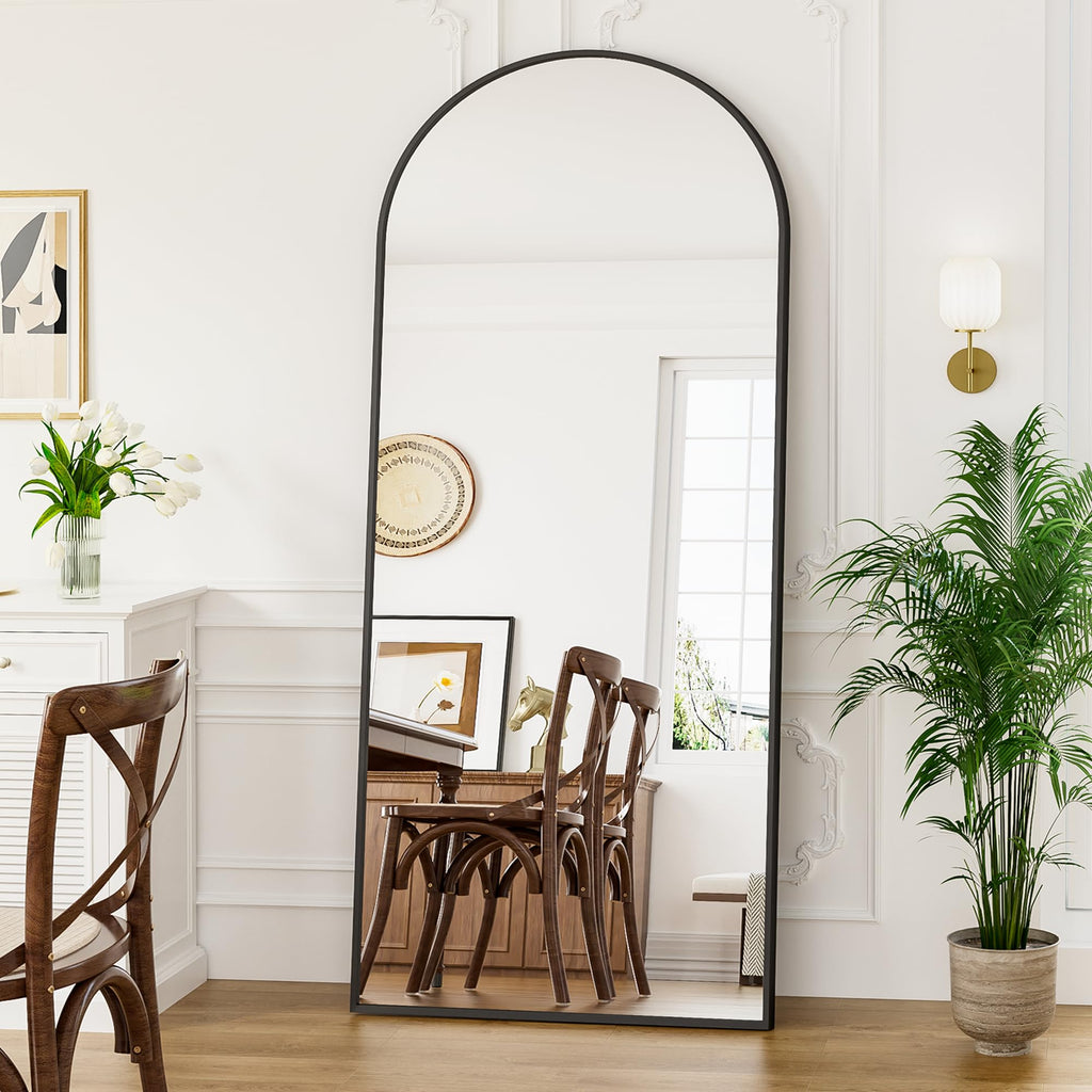 Full Length Mirror, 71"x30" Large Arched Standing Floor Mirror(Black)