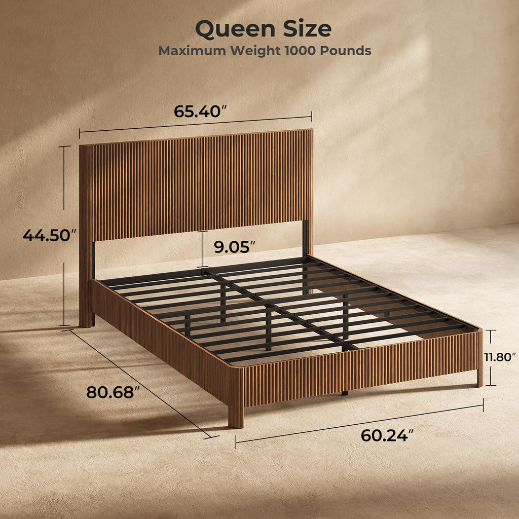Walnut Queen Bed Frame with Headboard