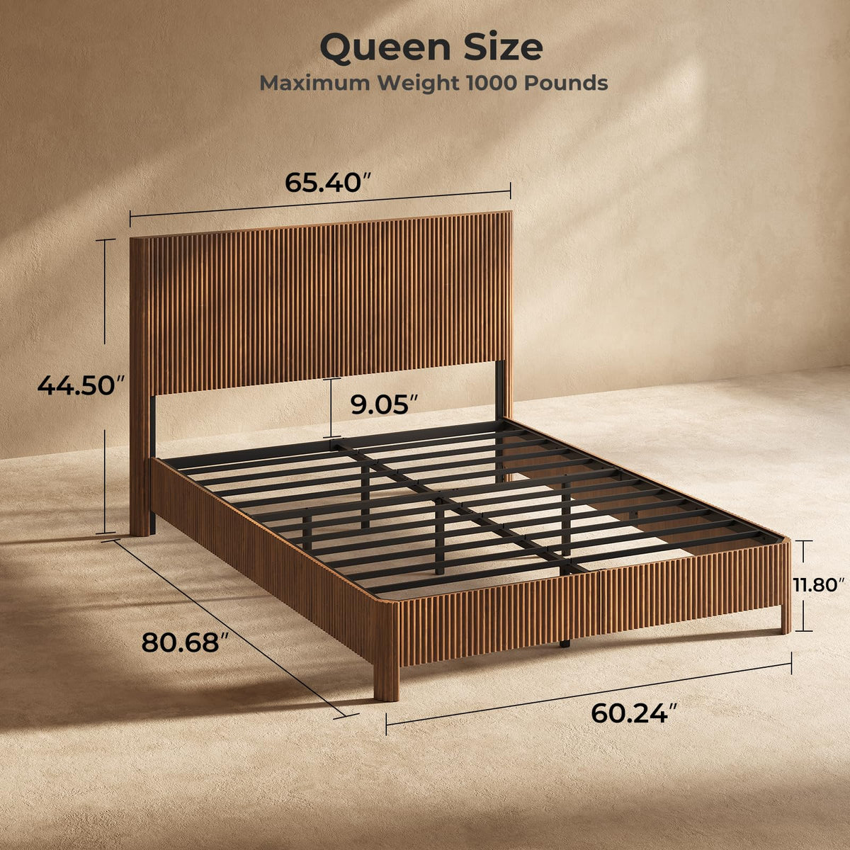 Walnut Queen Bed Frame with Headboard