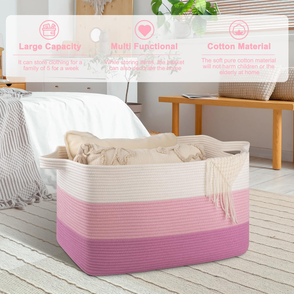Extra Large Blanket Basket, 95L Cotton Rope Woven Laundry Basket, Toy Bin for Baby Room, Container for Blanket