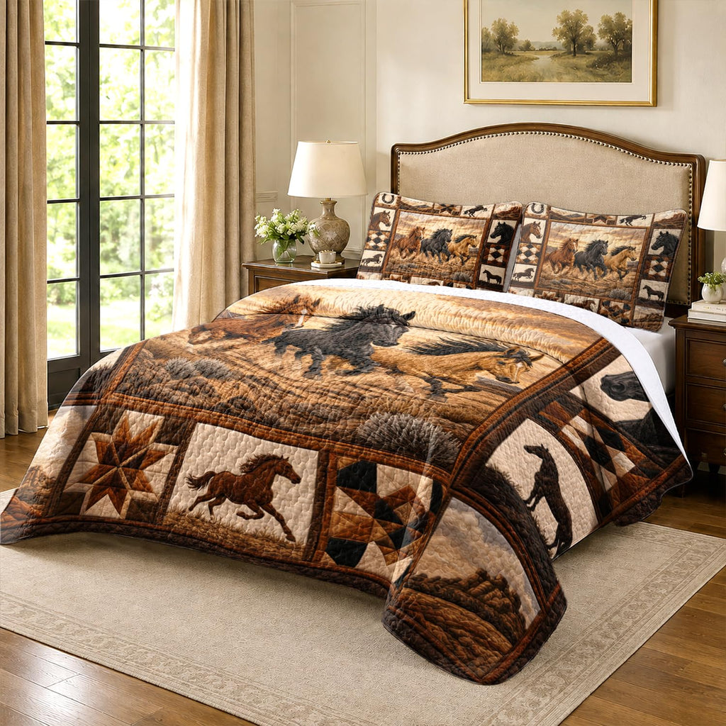 Custom Horse Western Quilt Set Southwestern Bedding Set with Pillow (1, A10)