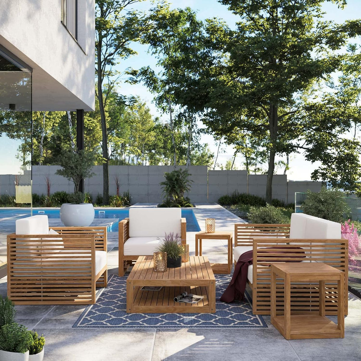 Carlsbad 6-Piece Teak Wood Outdoor Patio Set in Natural White