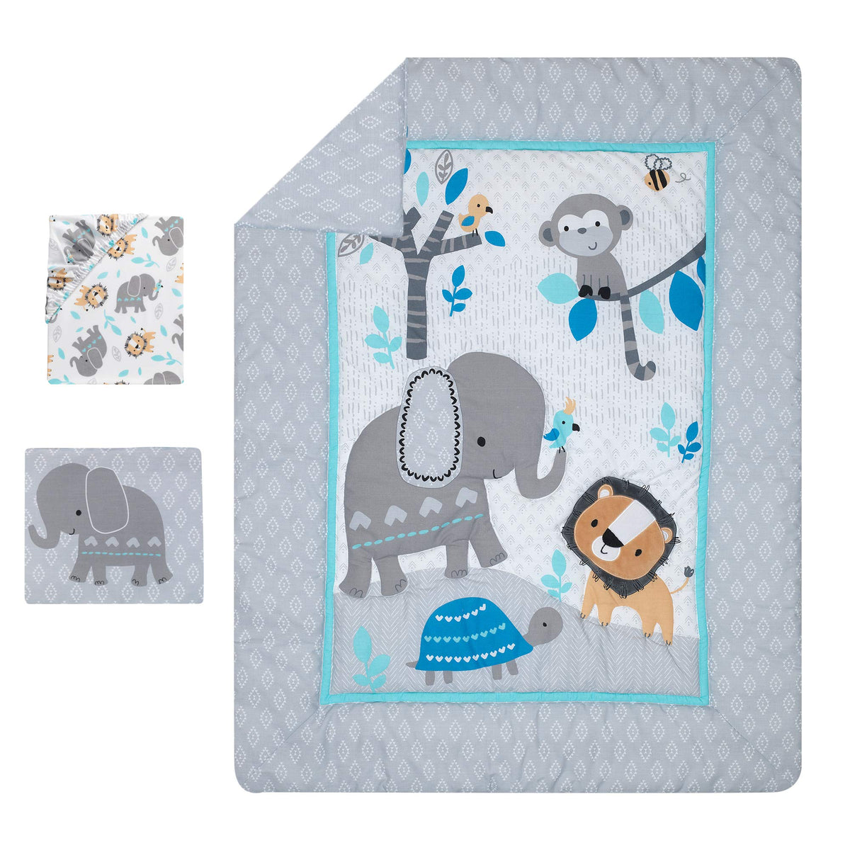 Jungle Fun 3-Piece Crib Bedding Set, Blue/Gray(Pack of 1)