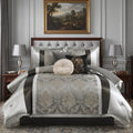 7 Piece Comforter Set - Luxury Vintage Damask Jacquard Bed in Bag, All Season Striped Patchwork Thick