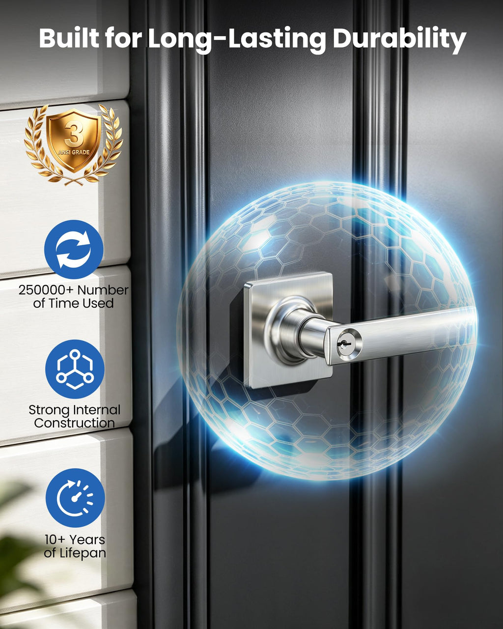 Square Keyed Entry Door Lever, Door Handle with Lock, Satin Nickel