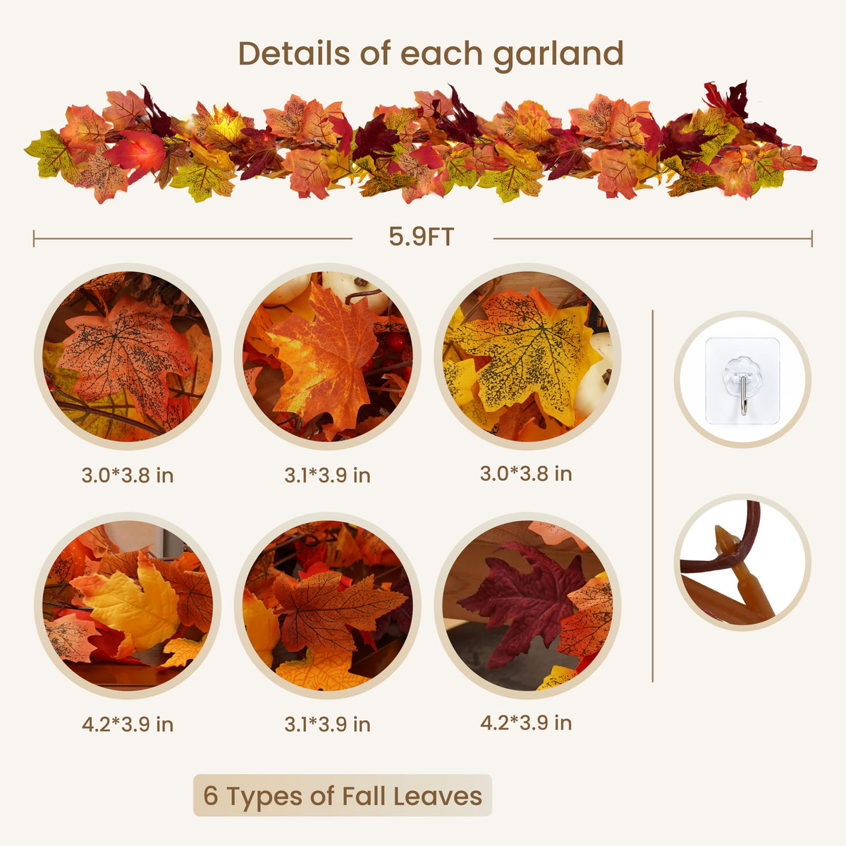 6 Pack Fall Leaf Garland, Total 35Ft Artificial Maple Leaf Autumn Garland Fall Leaves Hanging Vines Fall Maple Leaves