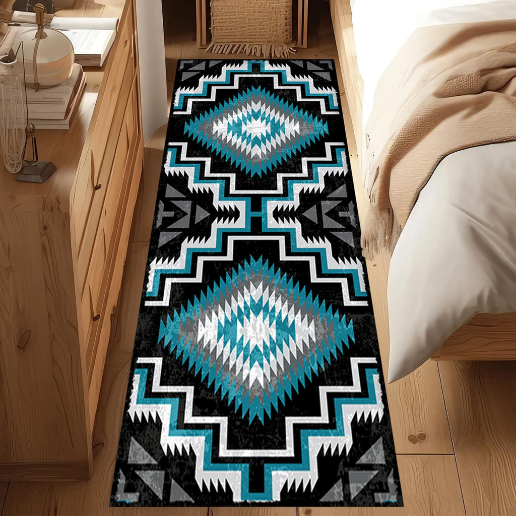 Mexican Long Runners Rug, 2x7ft, Rustic Country Native American Aztec Abstract Geometric Accent Rug, Neutral Carpet