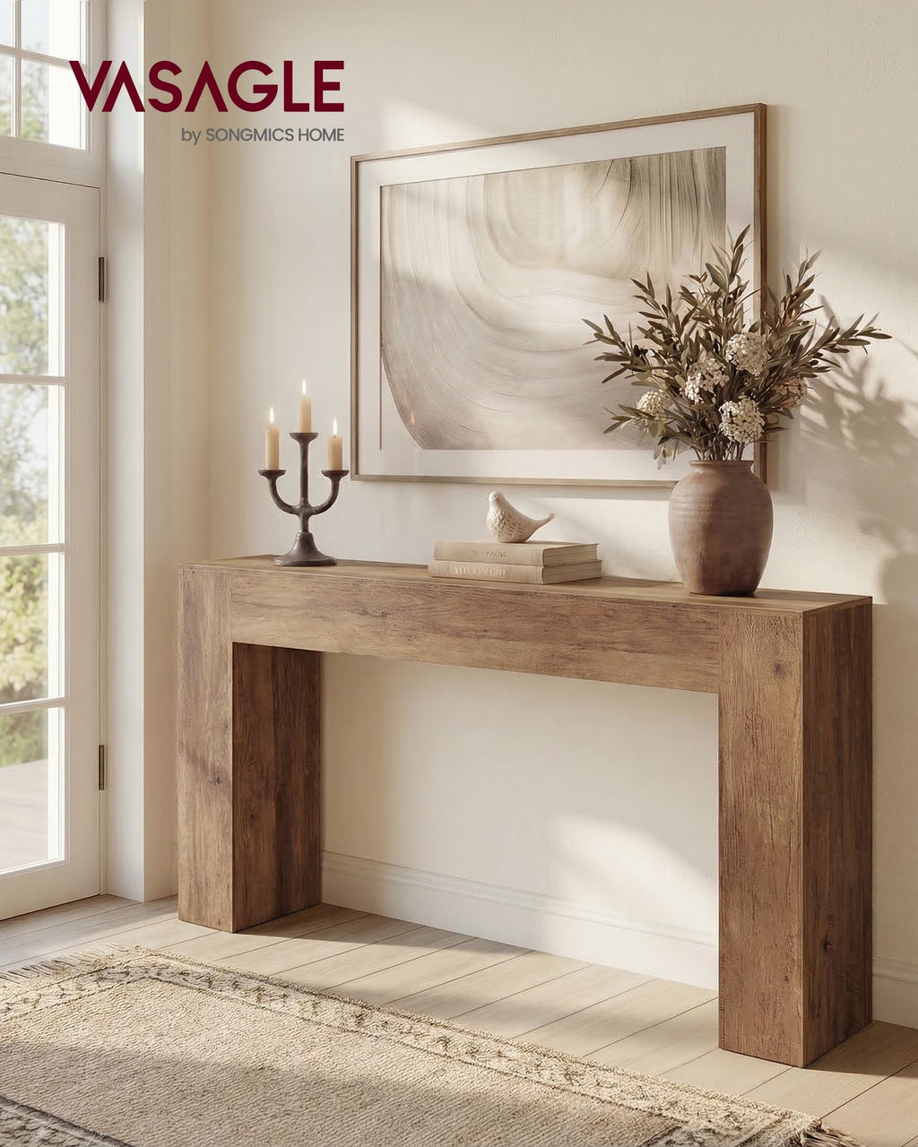 63 Inches Entryway Table, Thick Tabletop Console Table, Farmhouse