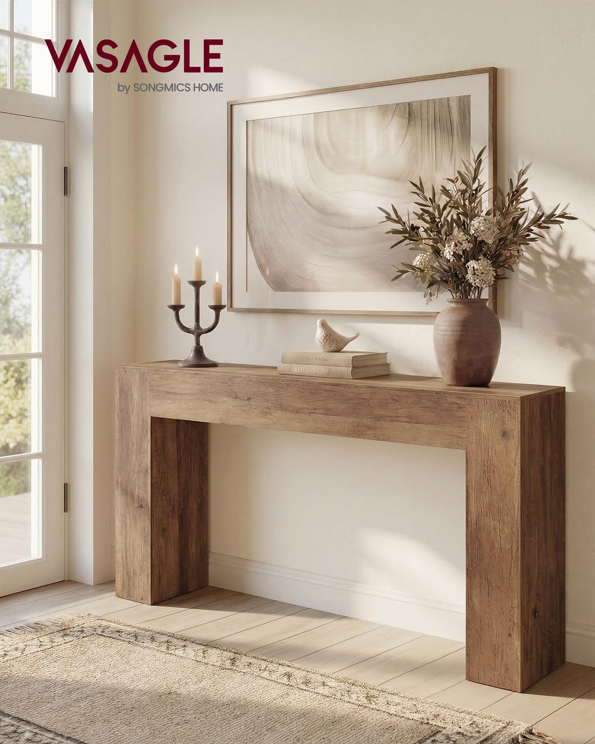 63 Inches Entryway Table, Thick Tabletop Console Table, Farmhouse