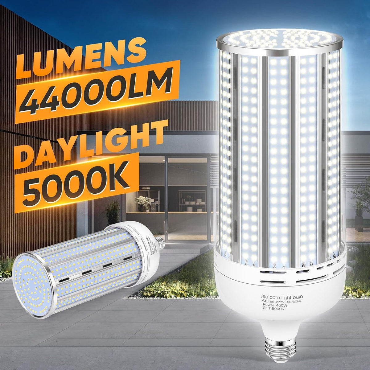 2 Pack 400W Corn LED Light Bulb Fanless,5000K Daylight(Eqv.1,200w Mh/Hps/Hid) Non-Dimmable E26/E39 Large Mogul Base