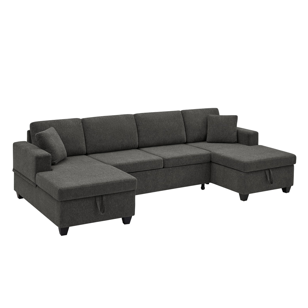U-Shaped Sectional Sofa with Pull Out Bed & Storages, Dark Grey