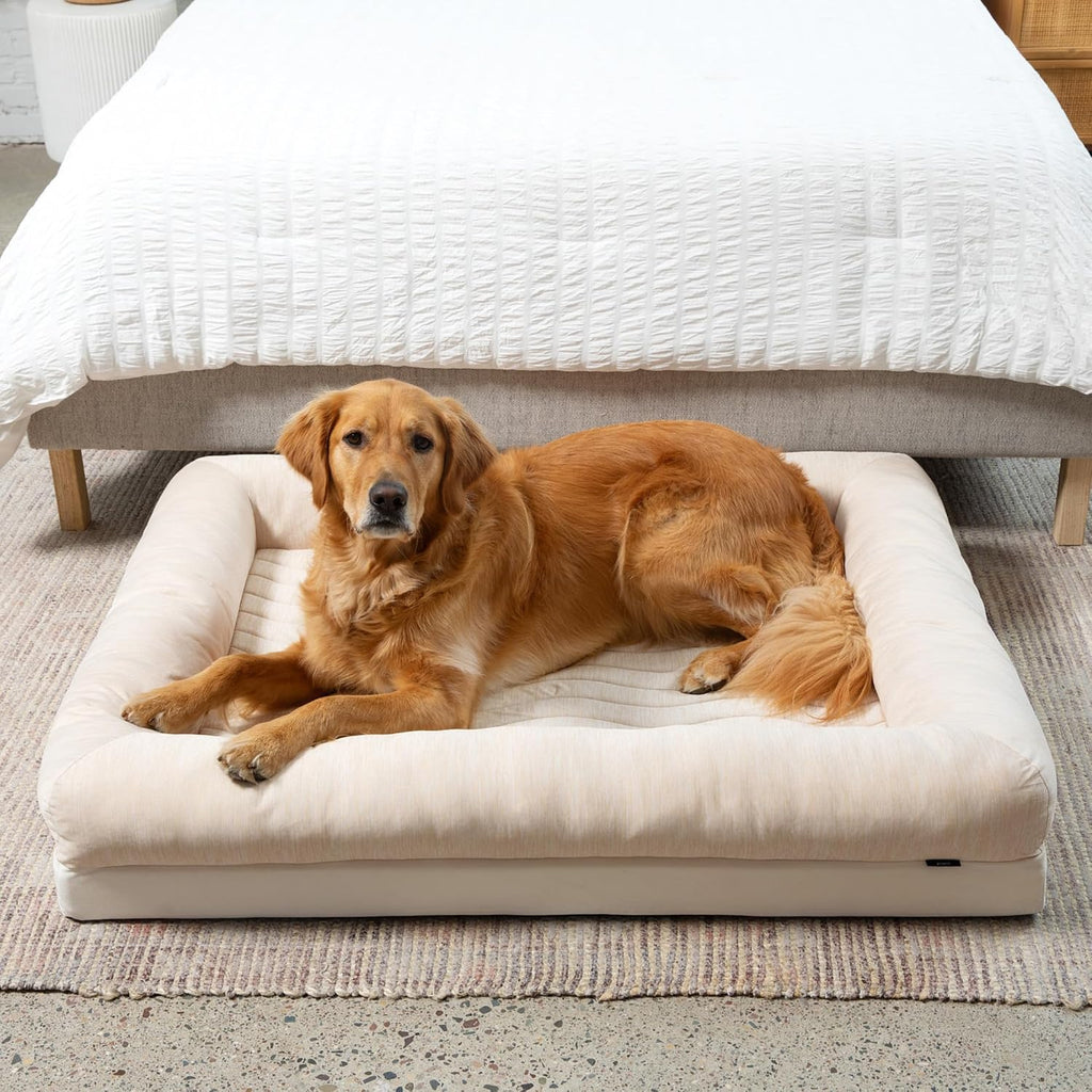 PAW Brands PupChill Cooling 4-Bolster Dog Bed, Arctic Sand, 45x35