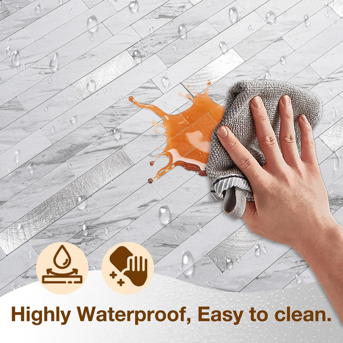 Peel and Stick Backsplash Tile Waterproof Removable PVC Wall Sticker 3D Faux Stone Marble Brick White Accent Panels