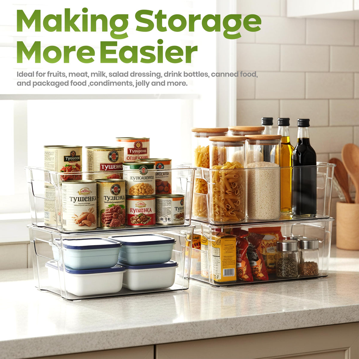 Plastic Stackable Storage Bins for Fridge, 8 Pack, Clear