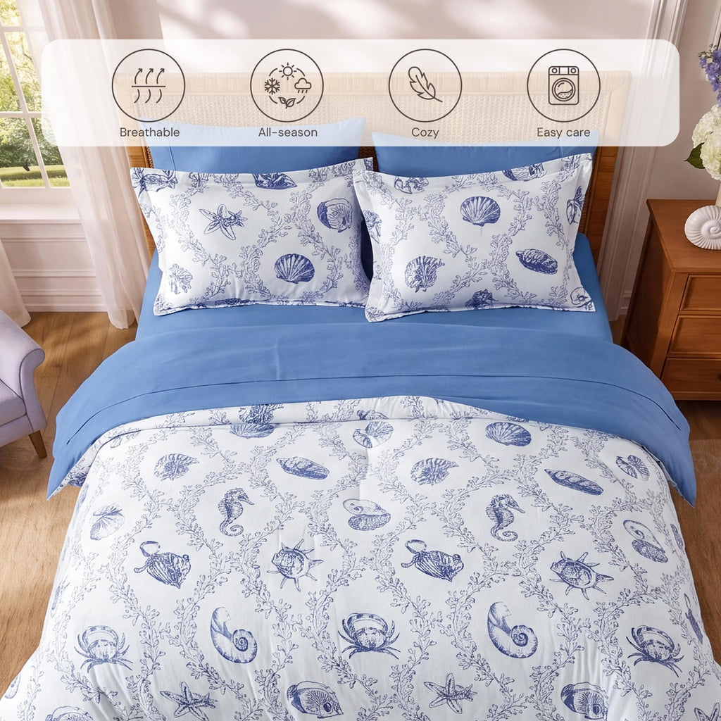 Comforter Set-7 Pieces Coastal Blue Bed in a Bag