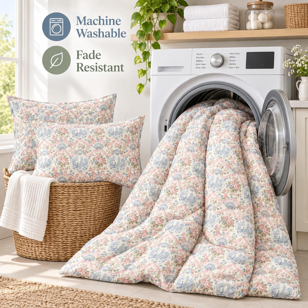 French Country Toile Comforter Queen, Victorian Floral Bedding