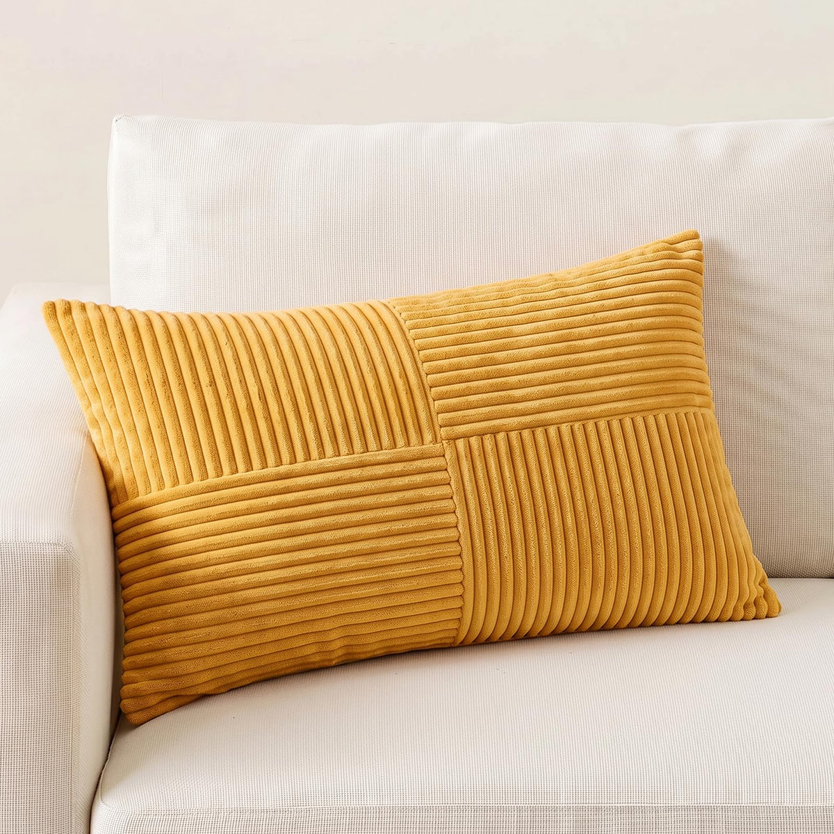 Gold Yellow Long Lumbar Decorative Throw Pillow Covers 16x24 Inch Couch Bed, Boho Farmhouse Fall Home Decor, Soft
