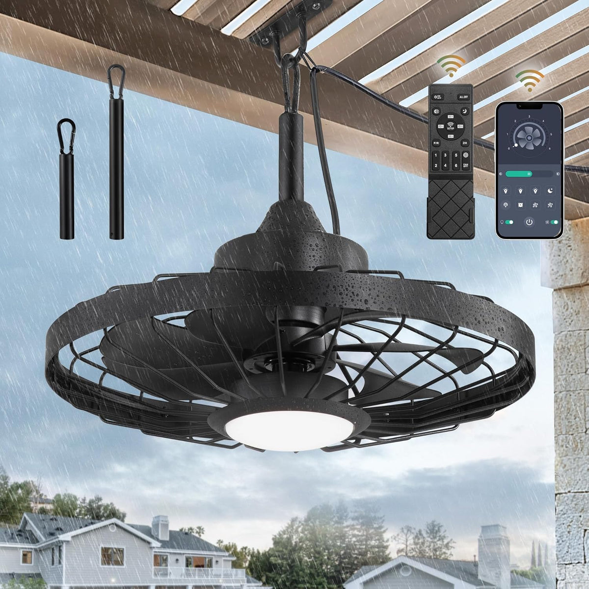 20" Outdoor Ceiling Fan with Lights,IP65 Waterproof Gazebo Hanging Fan with Remote Control Smart App