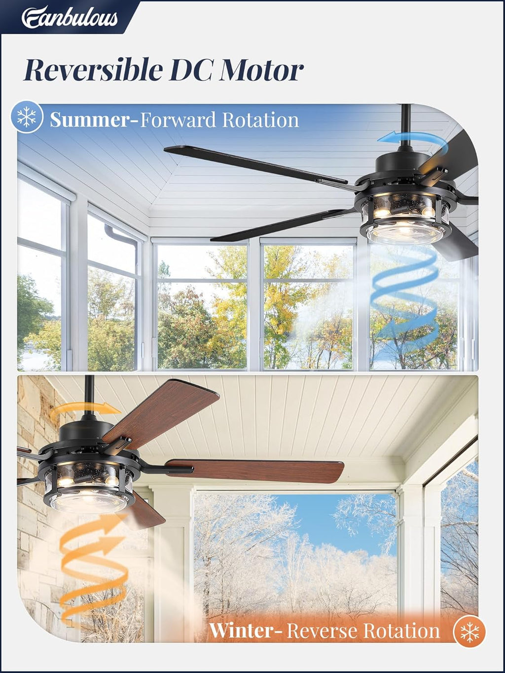 52 Inch Ceiling Fan with Light and Remote,Downrod Mount Farmhouse Ceiling Fan , Quiet 6-Speed Reversible DC Motor