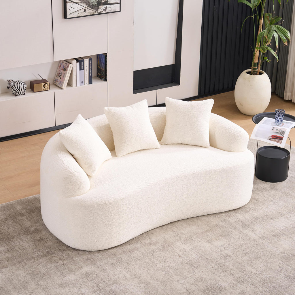 65" Curved Loveseat Couch with Soft Pillows and Deep Seats-White