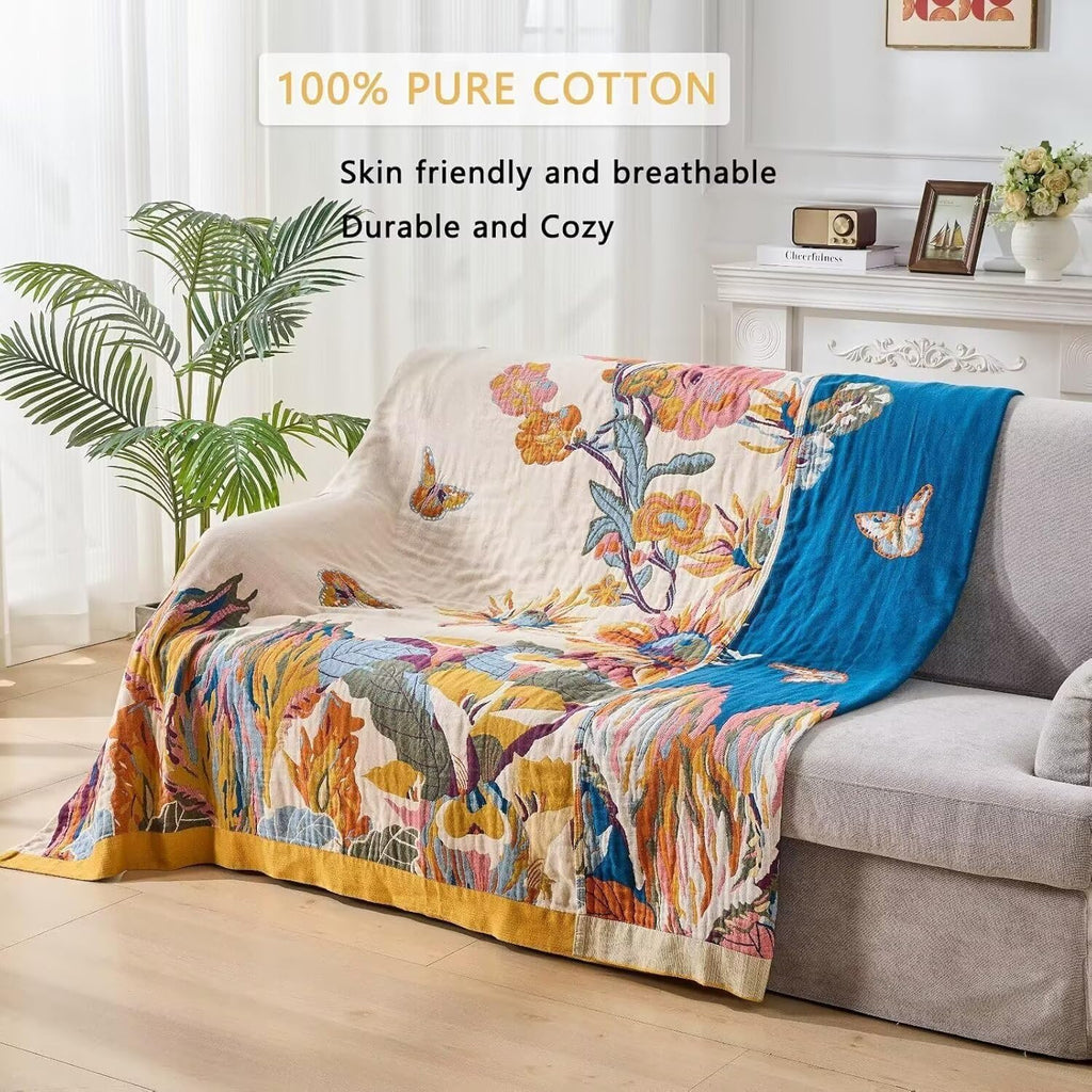 Boho Throw Blanket Farmhouse Decor Throw Blanket Bohemian Blanket for Bed 100% Cotton Muslin Woven Couch Blanket All