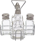Glass Salt and Pepper Shaker Set with Holder and Oil and Vinegar Cruets, Stainless Steel Gold Plated Top - Set of 4