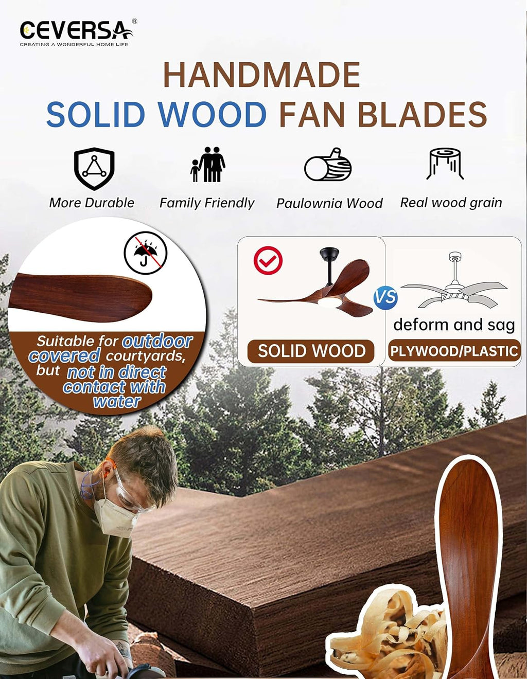 42" Walnut Indoor/Outdoor Ceiling Fan with Light & Remote