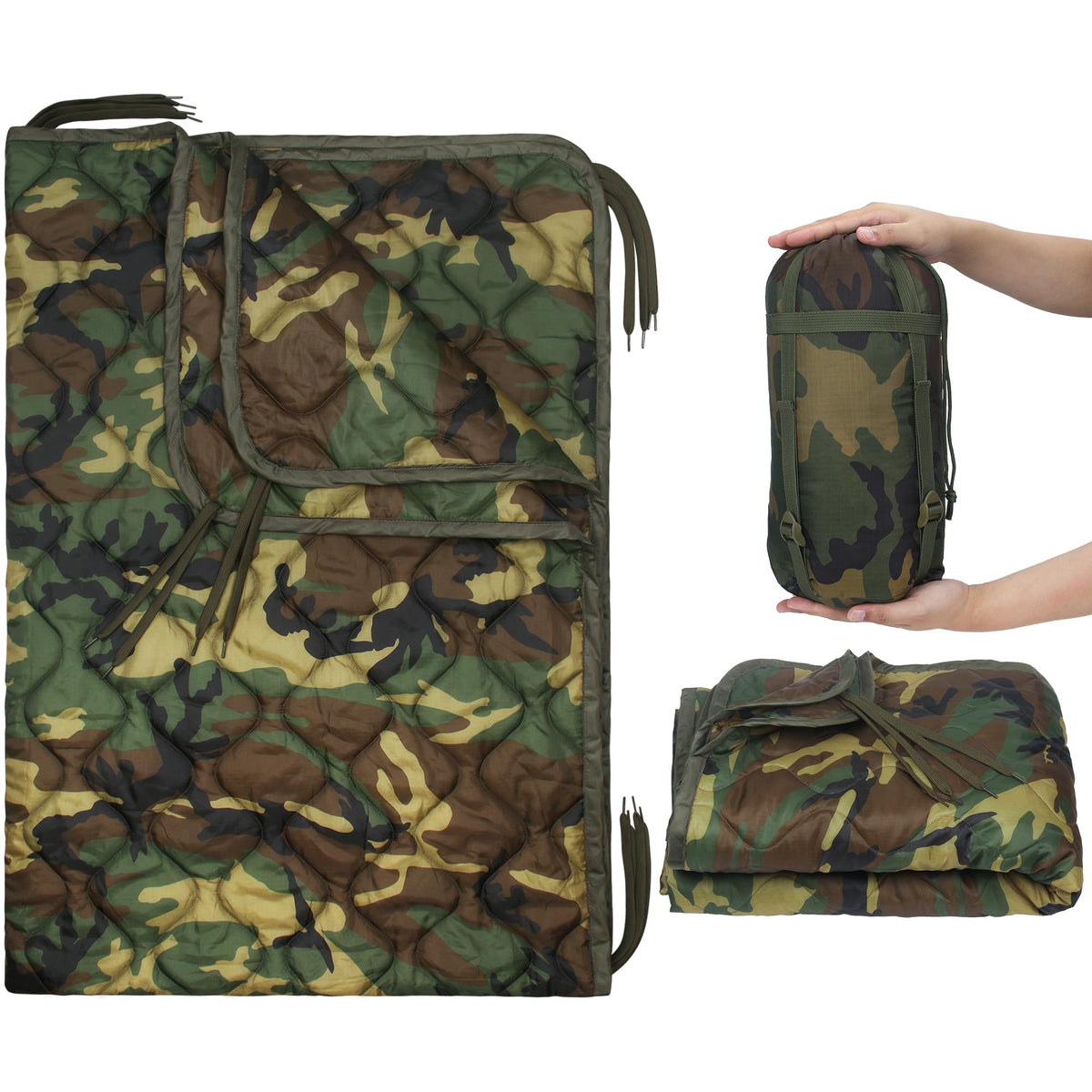 Woobie Blanket, Military Poncho Liner Camo Insulated Camping Woobie Blanket for Outdoor Hiking Survival Hunting