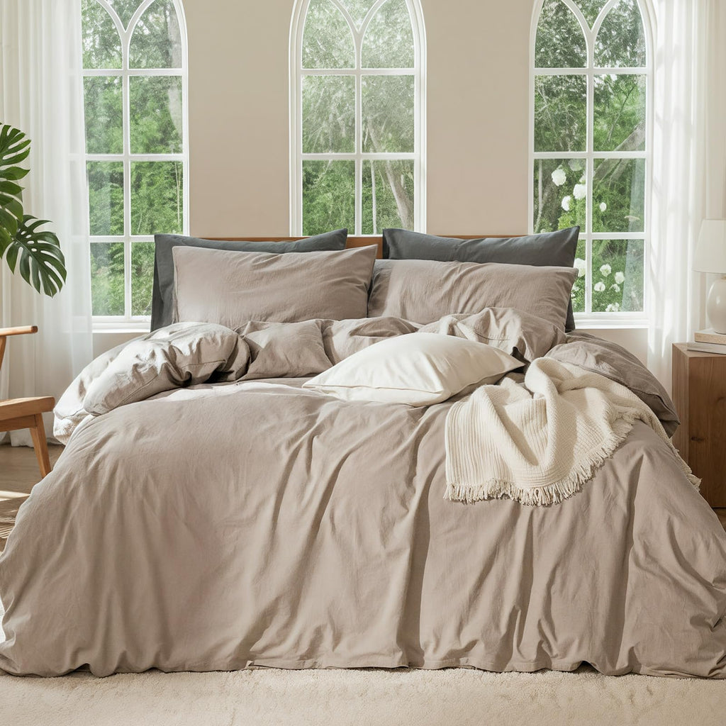 100% Linen Duvet Cover, Soft 3pcs Bedding Set with Zipper Closure, Natural Texture, Breathable for Hot