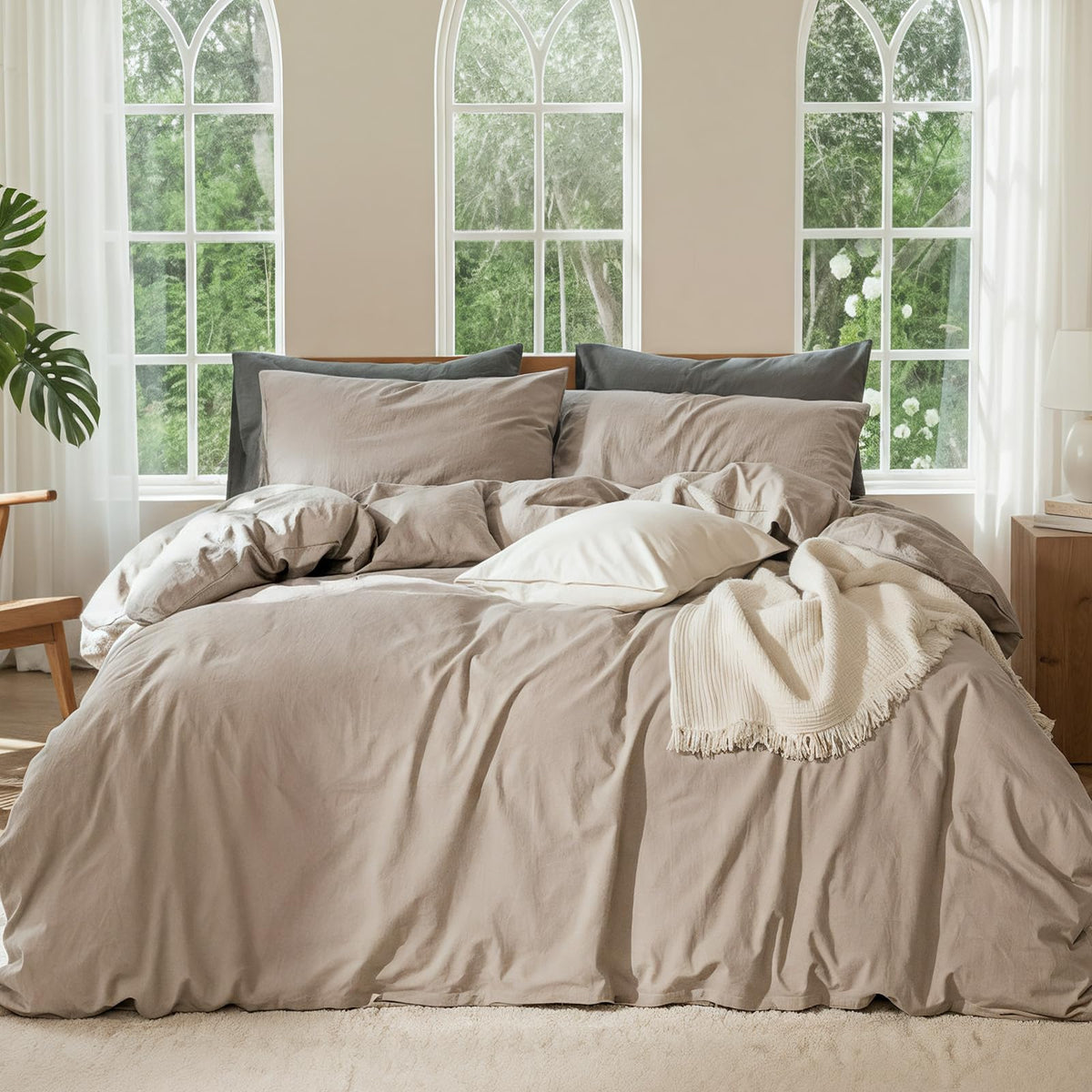 100% Linen Duvet Cover, Soft 3pcs Bedding Set with Zipper Closure, Natural Texture, Breathable for Hot