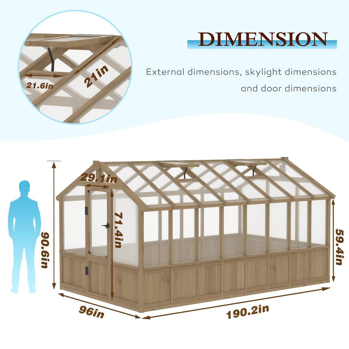 8 x 16 FT Wooden Greenhouse for Outdoor, Heavy Duty Greenhouse Kit with Window Vent and Lockable Door, Walk-in Green