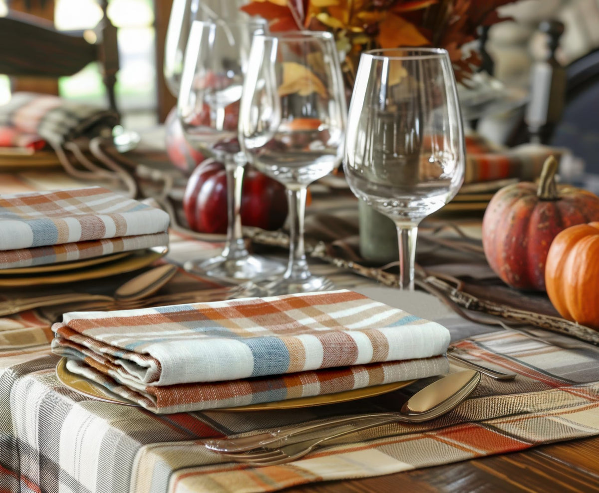 Harvest Plaid Cloth Napkin - 12 Pack 100% Cotton Dinner Napkin